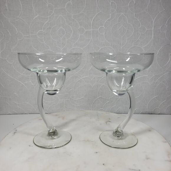 Libbey Bravura Margarita Glasses Clear Twisted Stem Hand Blown Cocktail Barware - Picture 4 of 13